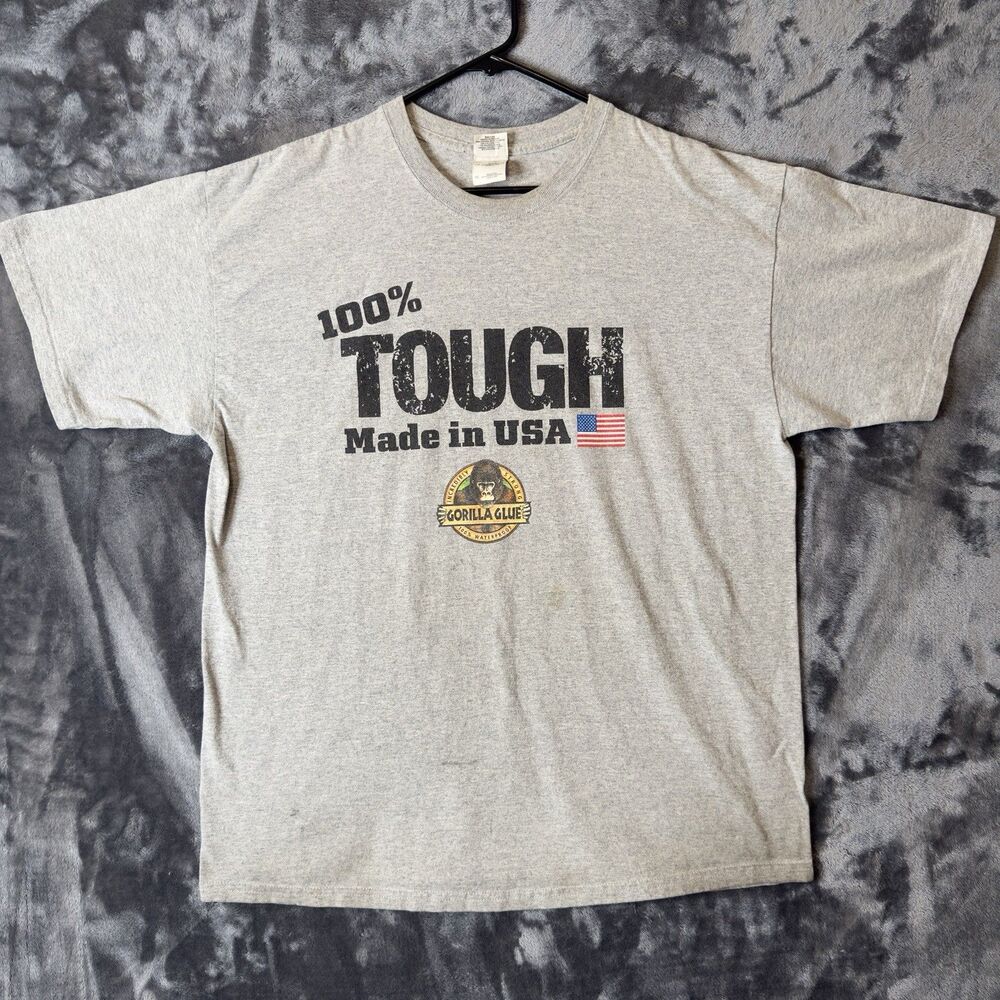 Vintage 2000s Gorrilla Tough Gorilla Glue Gray Graphic Promo T Shirt Size XL